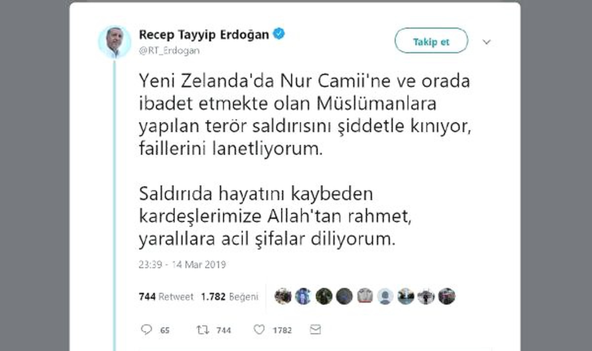 Cumhurbaşkanı Erdoğan, Yeni Zelanda\'daki Cami Saldırısını Kınadı
