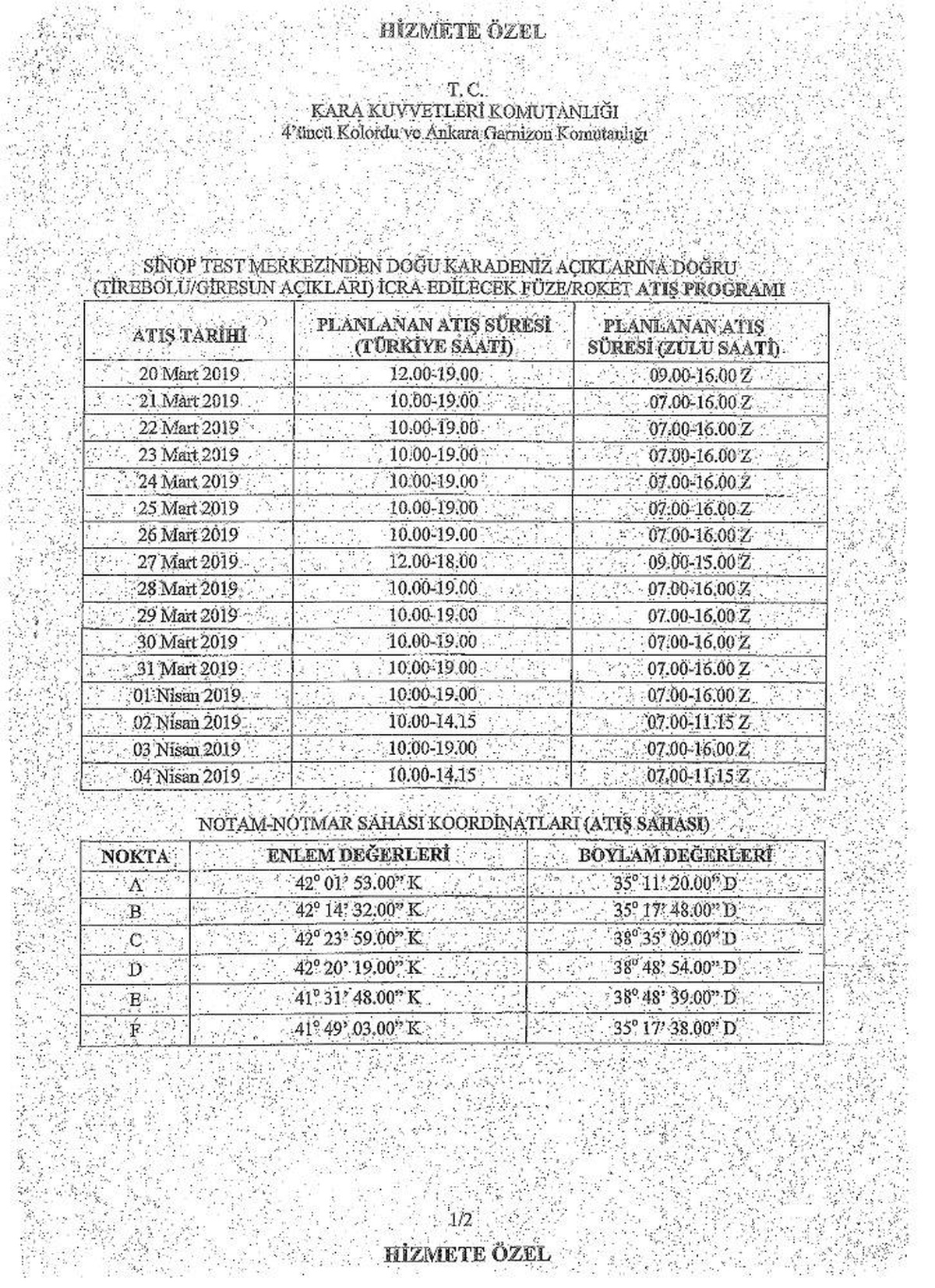 Kara Kuvvetleri Komutanlığınca Sinop\'taki Roket/füze Atış Programı Paylaşıldı