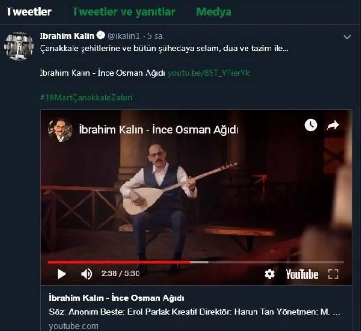 İbrahim Kalın\'dan Çanakkale Ağıdı