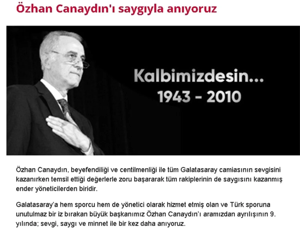 Galatasaray\'dan Özhan Canaydın İçin Anma Mesajı