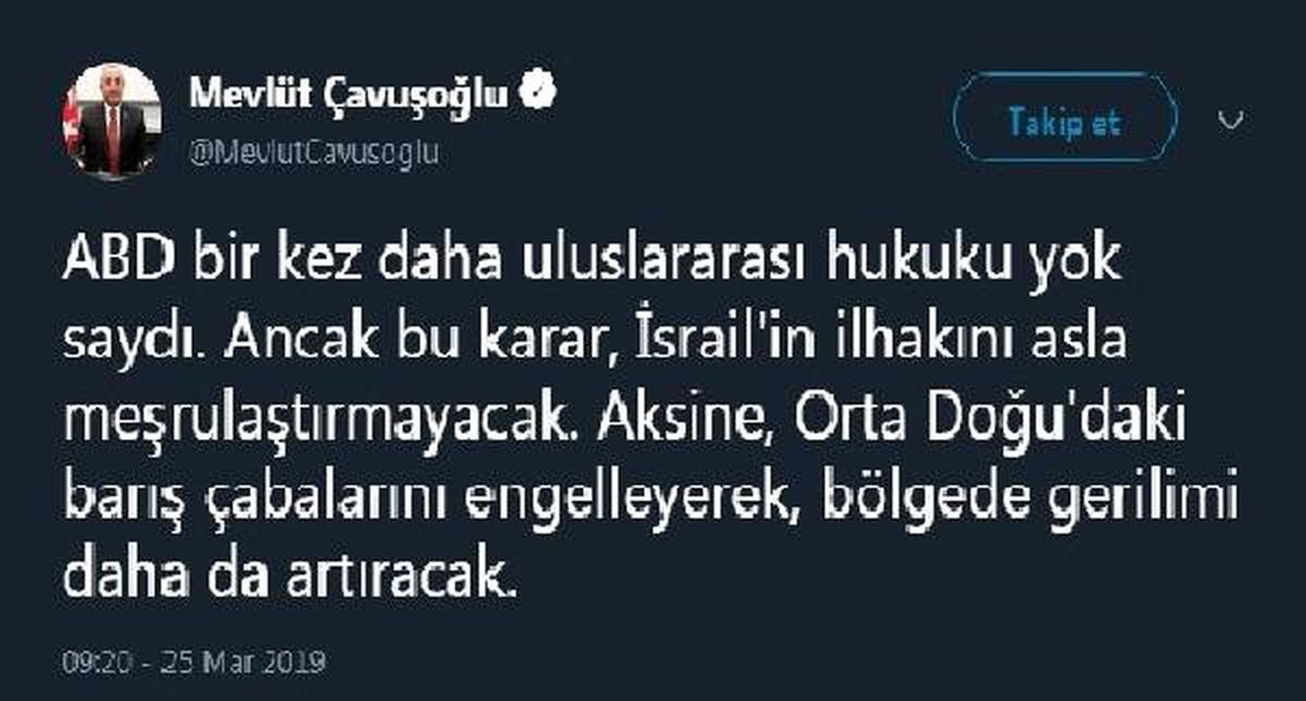 Bakan Çavuşoğlu: ABD Bir Kez Daha Uluslararası Hukuku Yok Saydı