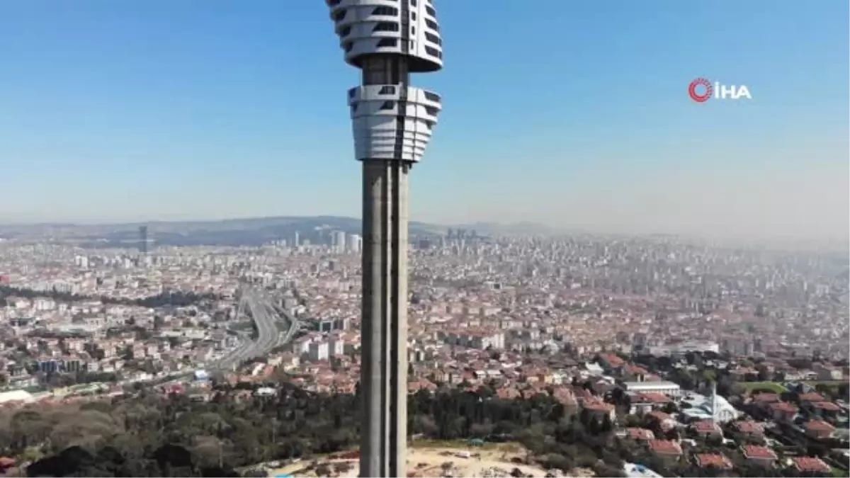 Çamlıca Kulesi\'ne Dördüncü Büyük Parçanın Monte Edilme Anları Havadan Görüntülendi