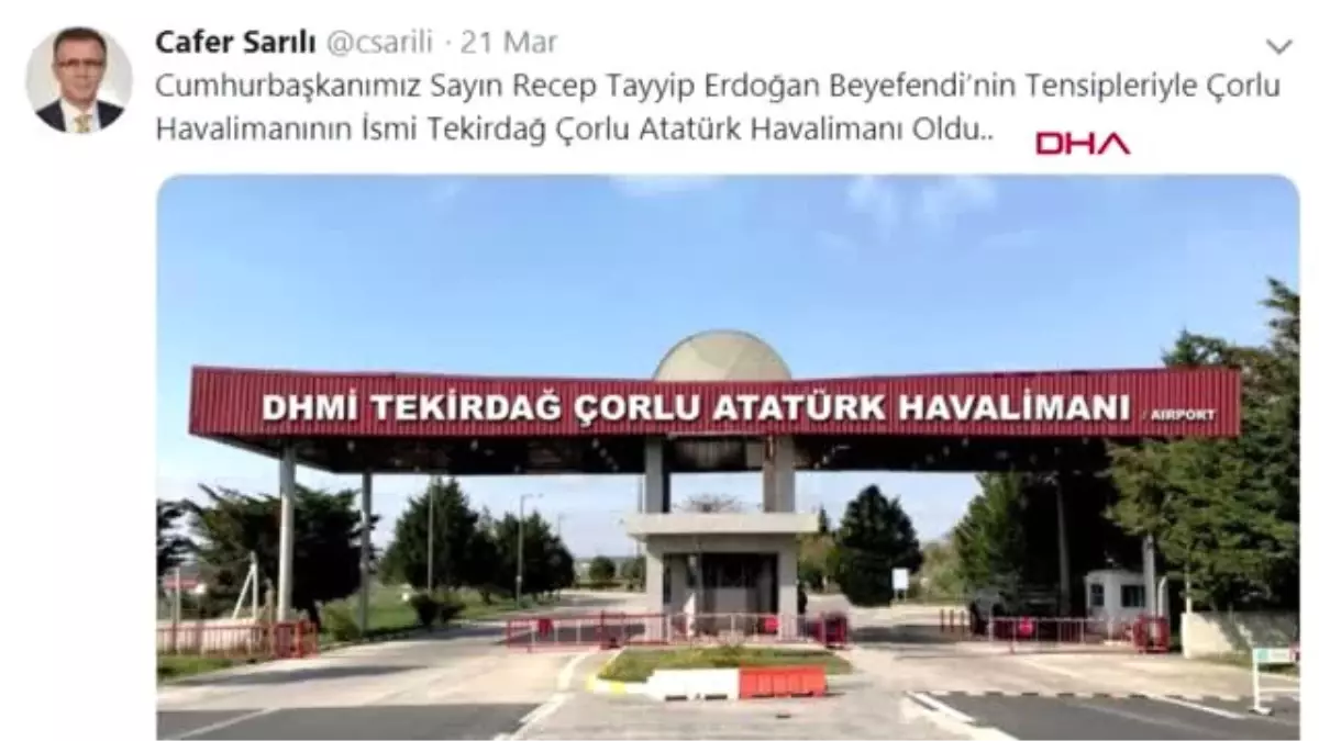 Çorlu Havalimanı\'nın Yeni Adı \'Çorlu Atatürk Havalimanı\' Oldu