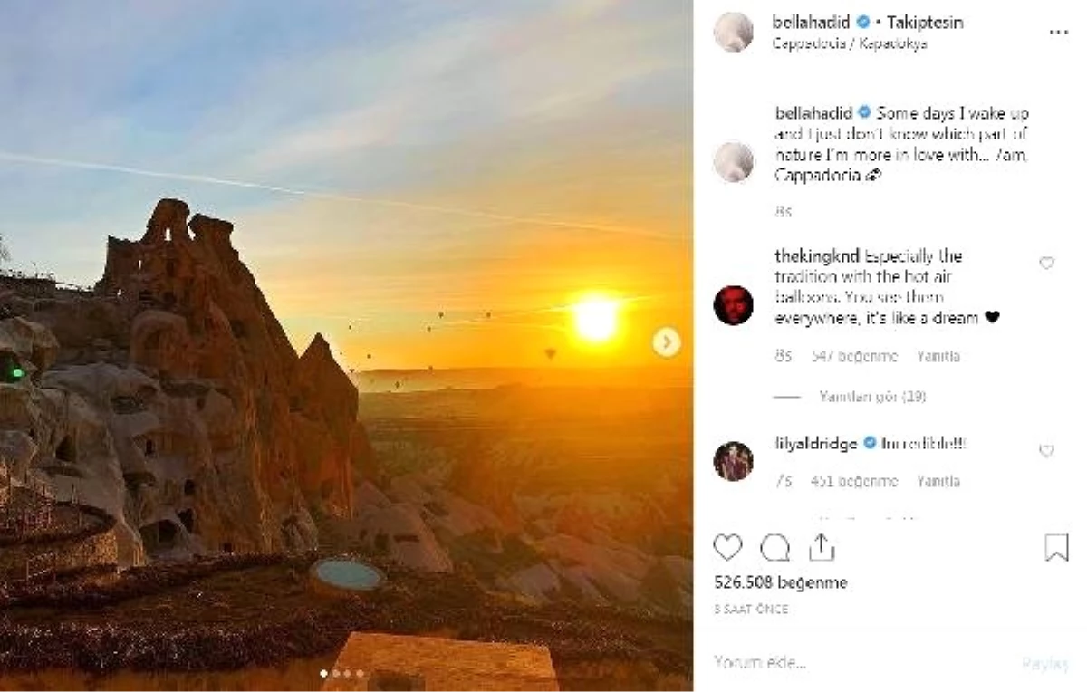 Ünlü Model Bella Hadid\'in Kapadokya Pozlarına Beğeni Yağdı