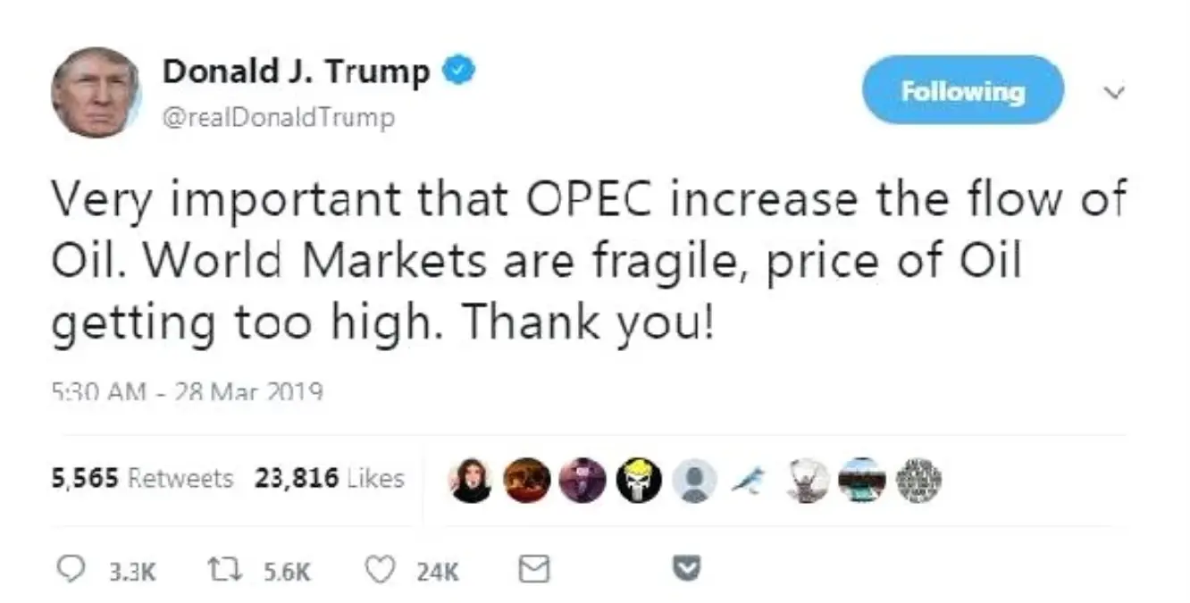 Trump\'tan Opec\'e Kısıntıları Gevşetme Çağrısı