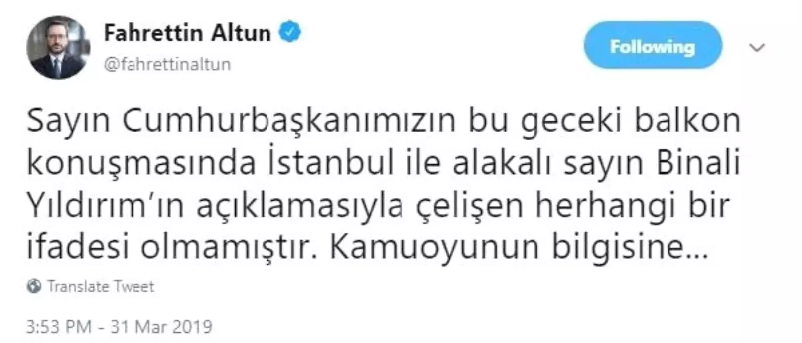 Fahrettin Altun\'dan \'İstanbul\' Açıklaması