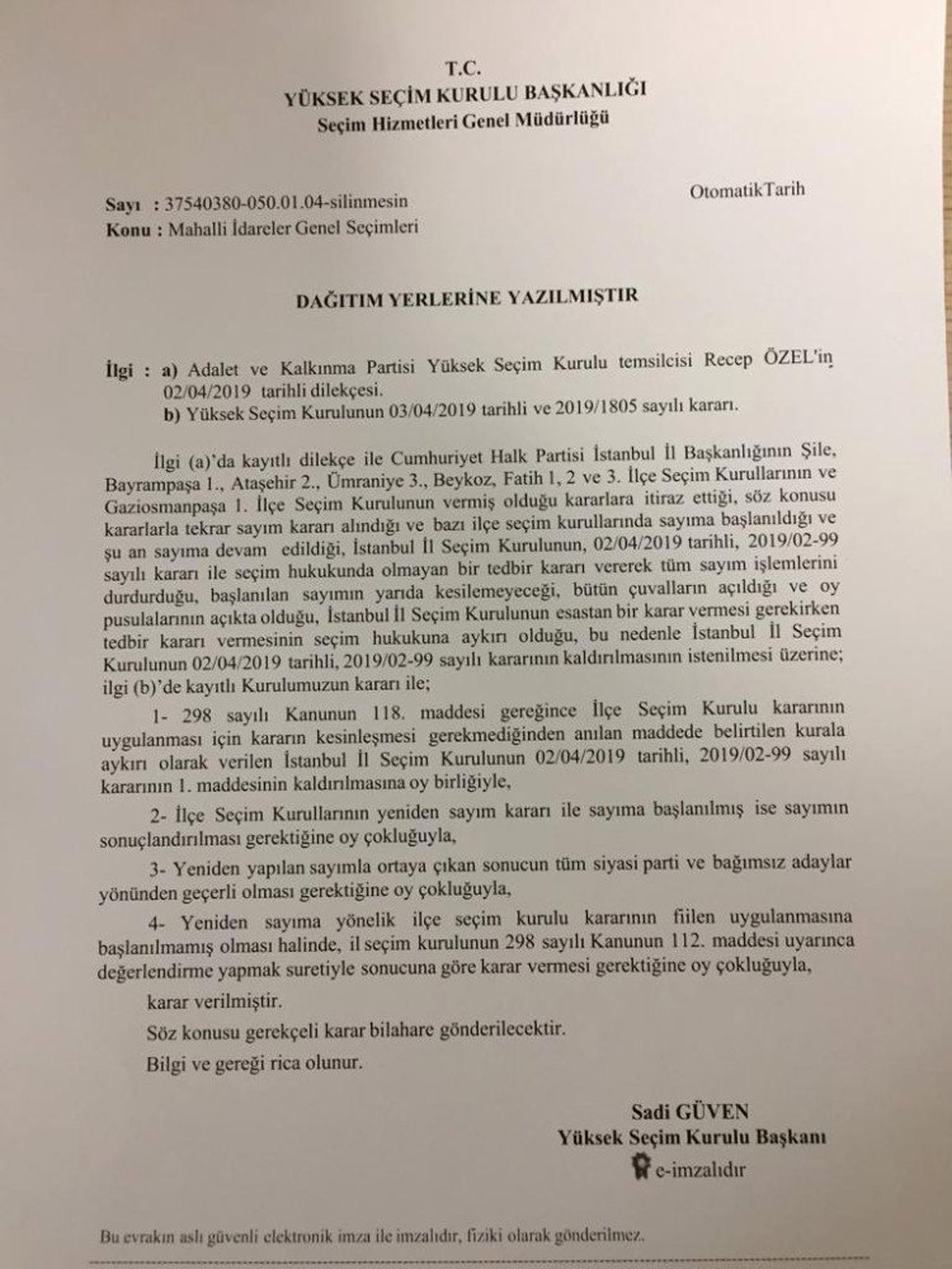 Ysk 7 İlçede Oy Sayım Durdurma Kararını Kaldırdı