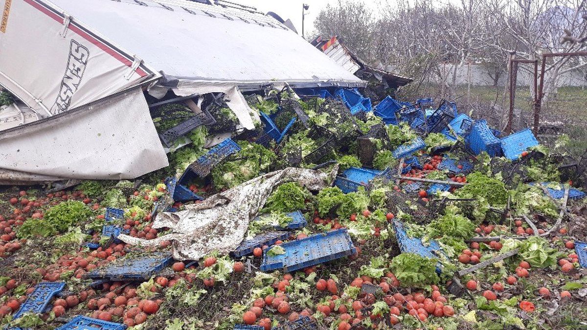 Sebze Yüklü Tır Şarampole Devrildi