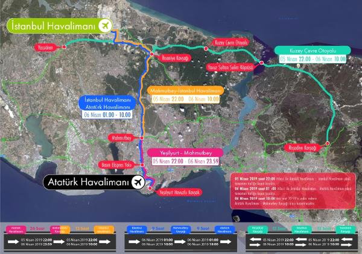 Atatürk Havalimanı\'ndan İstanbul Havalimanı\'na Taşınma Sürecinde Trafiğe Kapatılacak Yollar