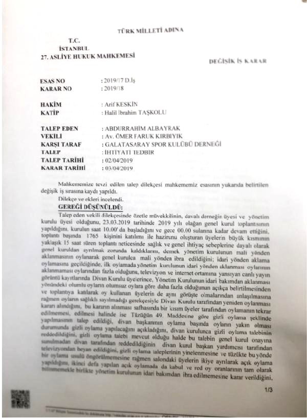 Galatasaray\'da İbrasızlık Kararı Durduruldu