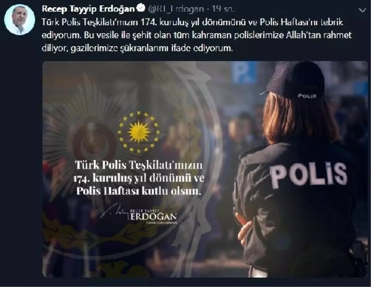 Erdoğan\'dan, Polis Haftası Mesajı