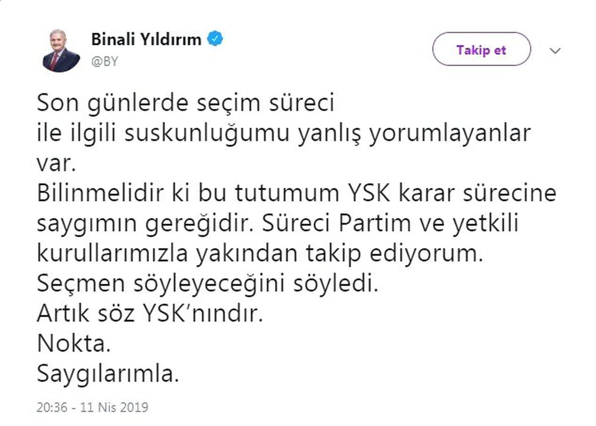 Binali Yıldırım\'dan Seçim Süreci Açıklaması