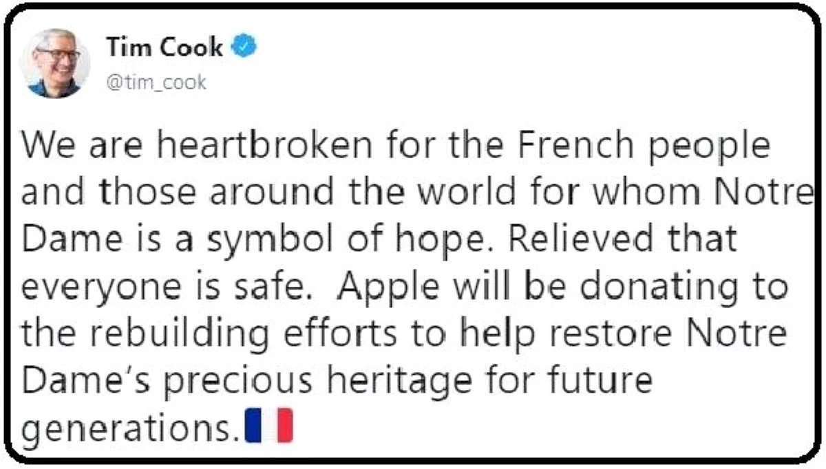 Cook: Apple da Notre Dame\'a Yardım Edecek