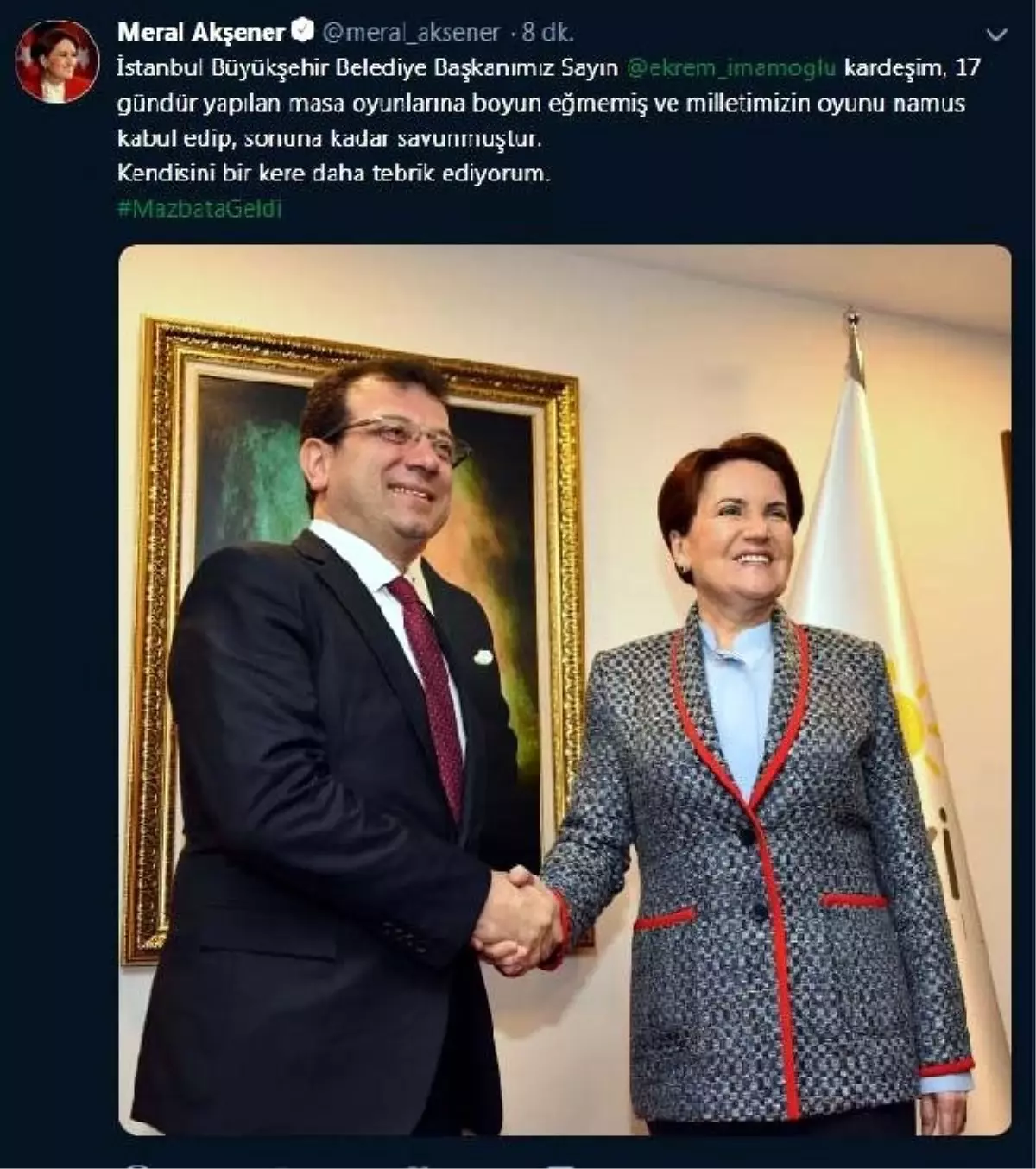 Akşener\'den İmamoğlu\'na Tebrik