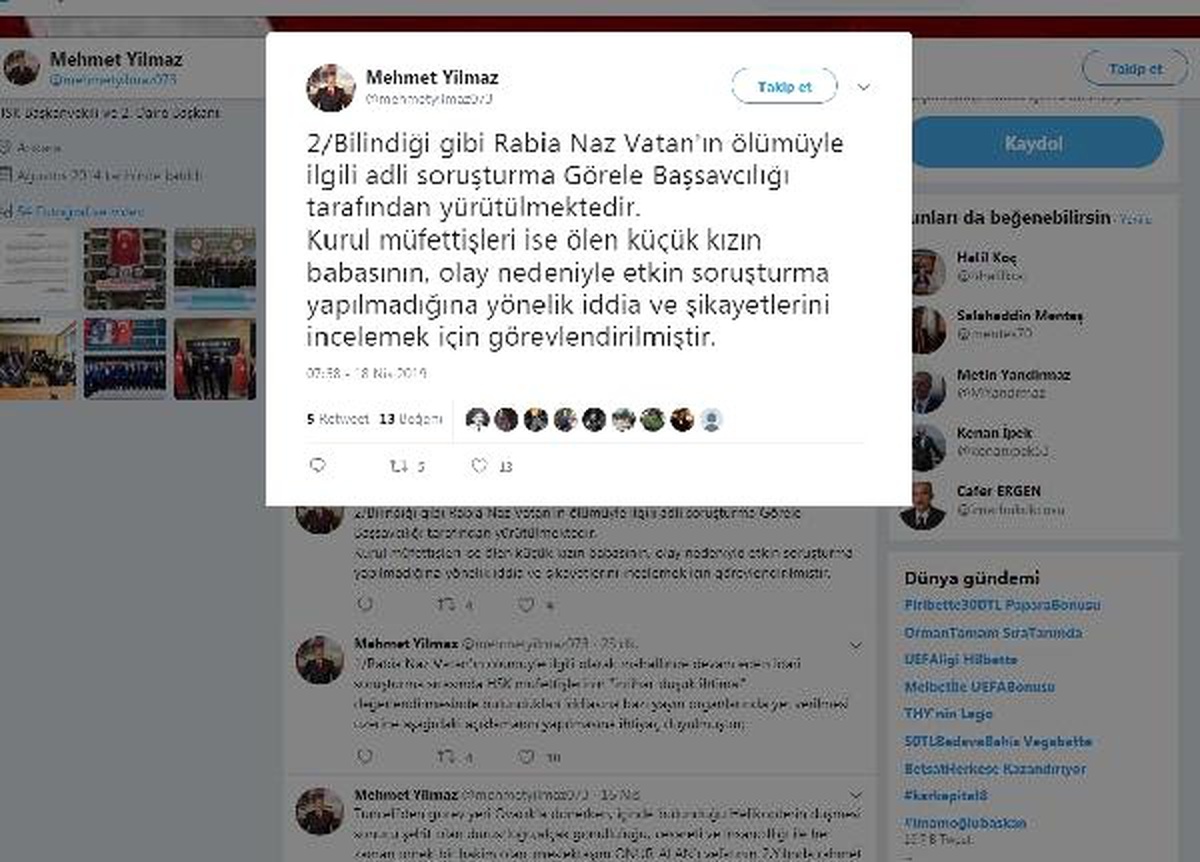 Hsk\'dan \'Rabia Naz Vatan\' Açıklaması