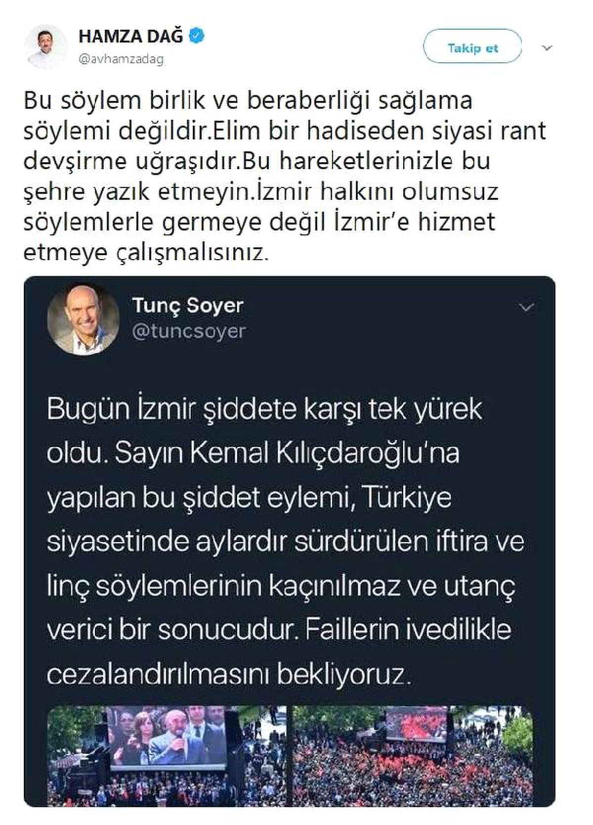 AK Parti\'li Dağ\'dan Tunç Soyer\'e: Germeye Değil Hizmet Etmeye Çalışmalısınız