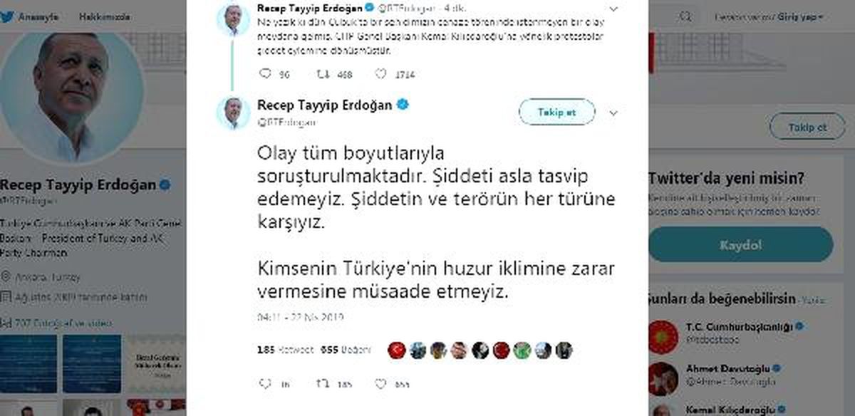 Erdoğan: Şiddeti Asla Tasvip Edemeyiz