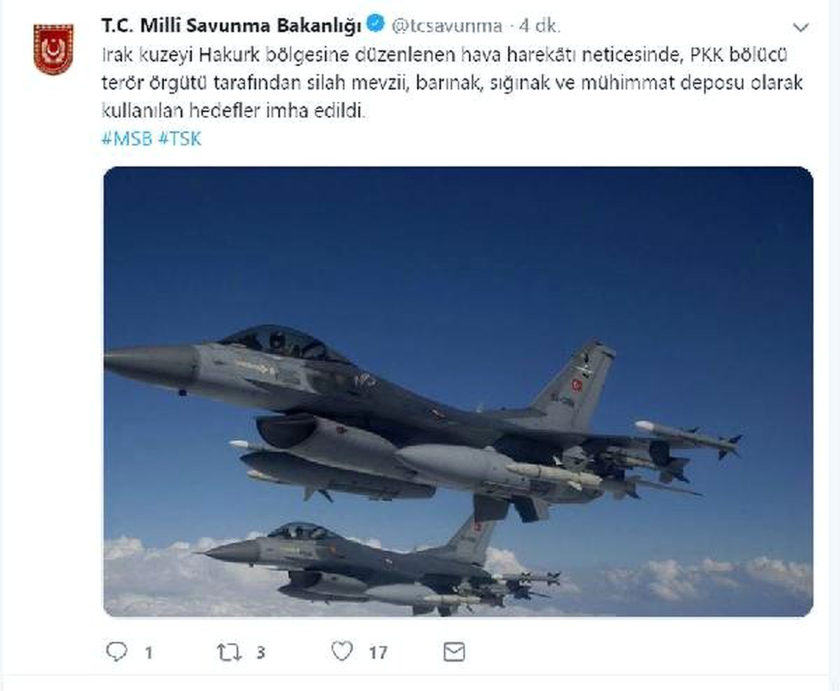Irak\'ın Kuzeyinde PKK Hedefleri İmha Edildi