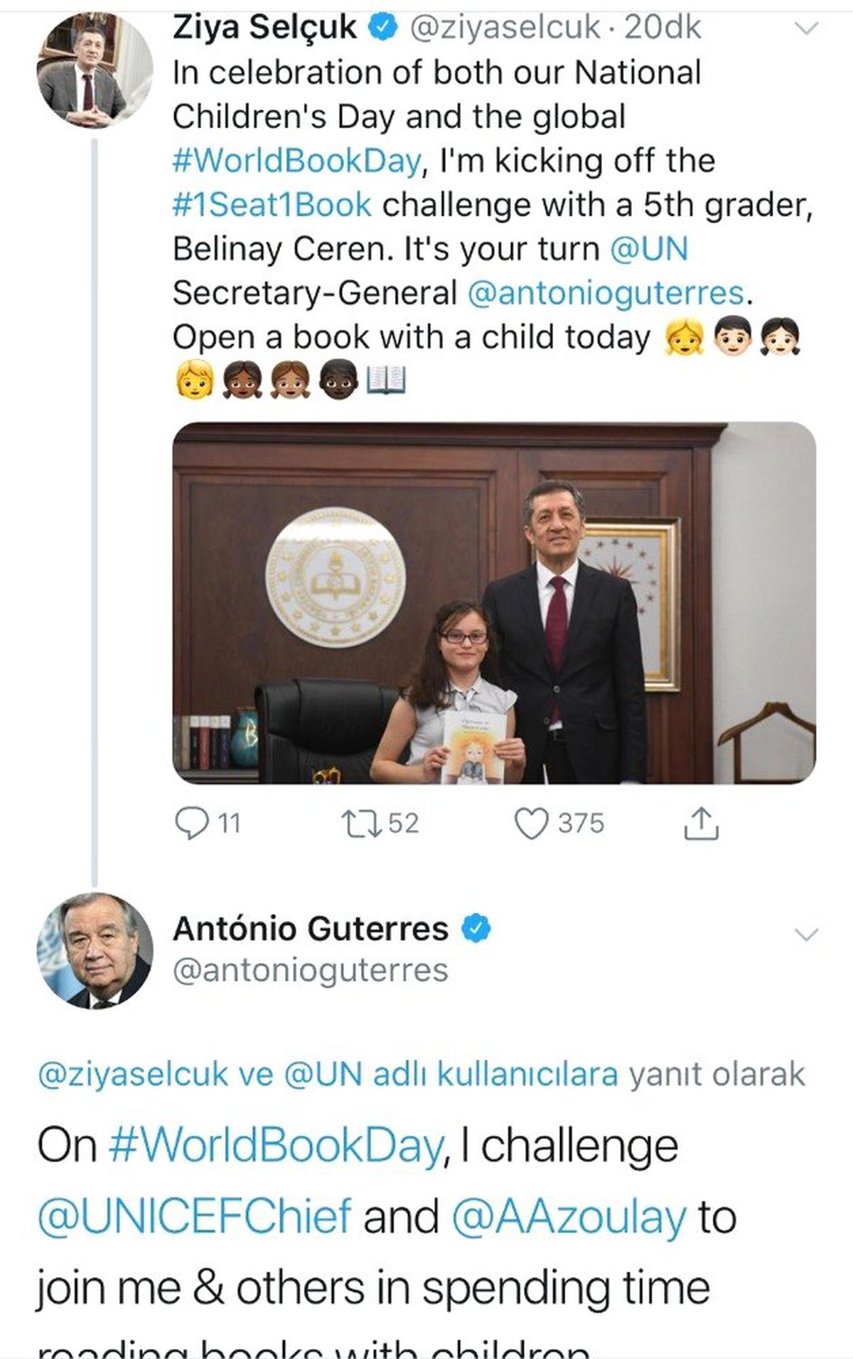 Milli Eğitim Bakanı Selçuk\'tan BM Genel Sekreterine \'Dünya Kitap Günü\' Çağrısı