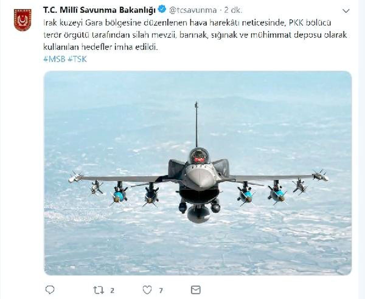 Irak Kuzeyinde, PKK Hedefleri İmha Edildi