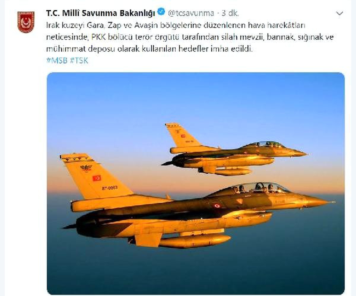 Irak Kuzeyinde PKK Hedefleri İmha Edildi