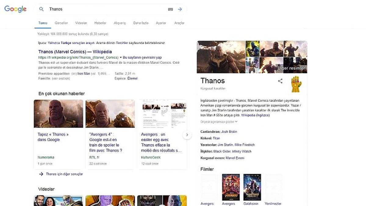 Google\'ın Avengers Endgame İçin Hazırladığı Thanos Sürprizi: \'Sonsuzluk Eldiveni\'ni Tıklayın