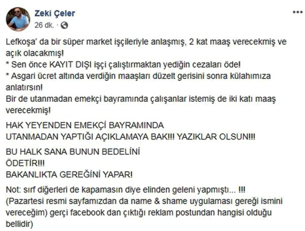 KKTC\'li Bakandan Market Sahibine \'1 Mayıs\' Tepkisi