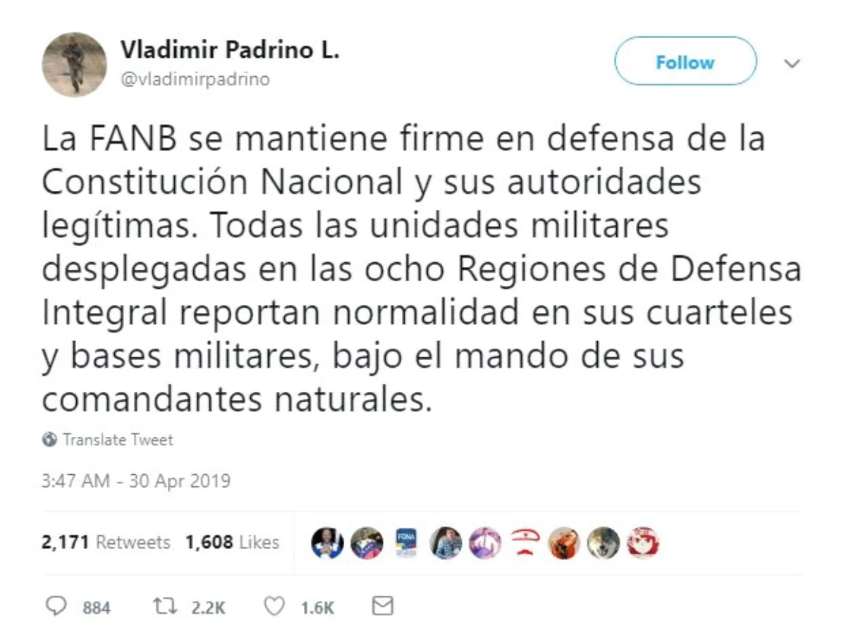 Venezuela Savunma Bakanı: "Ordu Maduro\'yu Destekliyor"