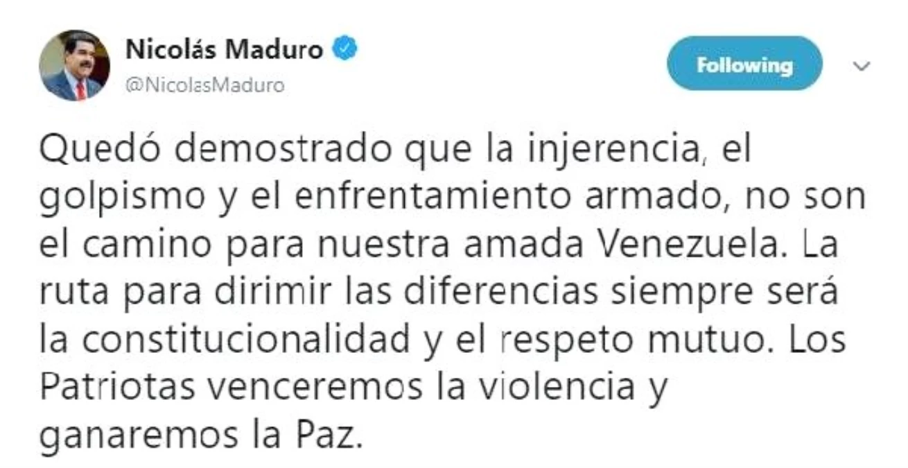 Maduro: Darbeler, Silahlı Çatışmalar Venezuela\'mızın Yolu Değil