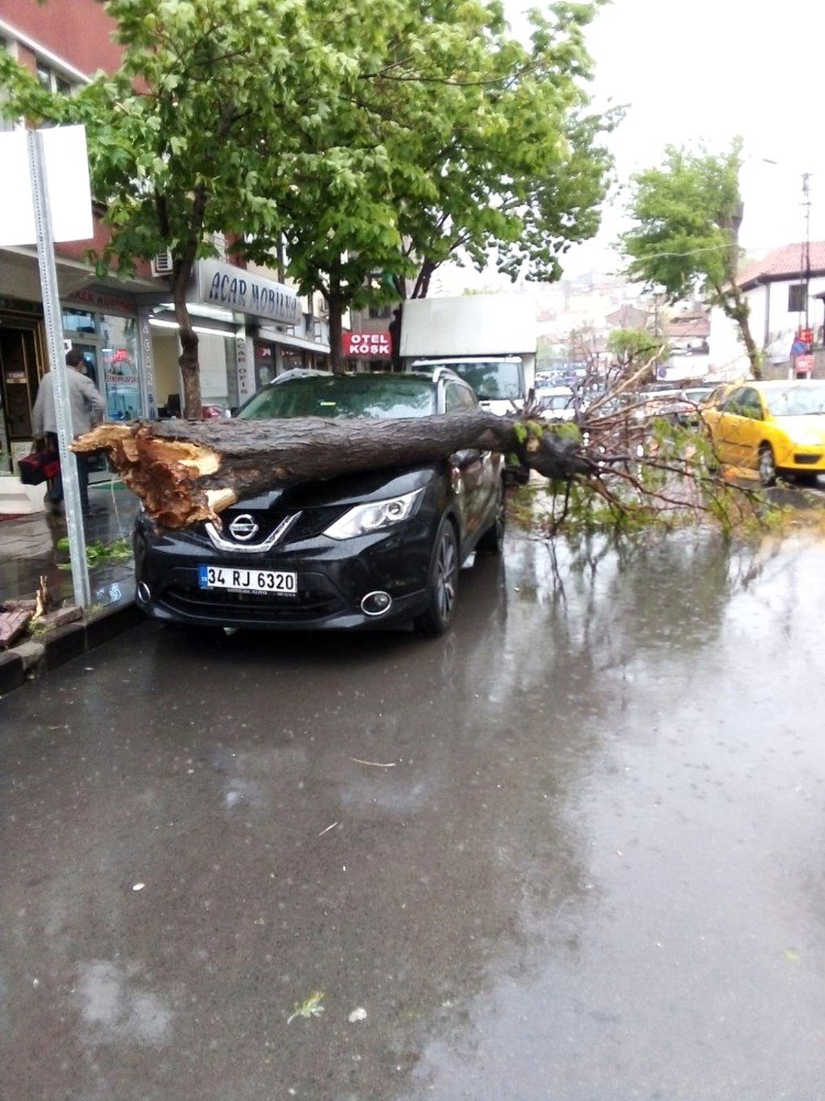 Başkent\'te Ağaç Otomobilin Üzerine Devrildi