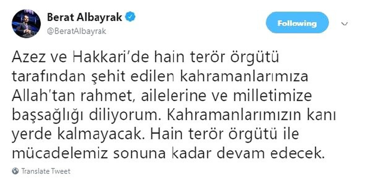 Bakan Albayrak: Kahramanlarımızın Kanı Yerde Kalmayacak