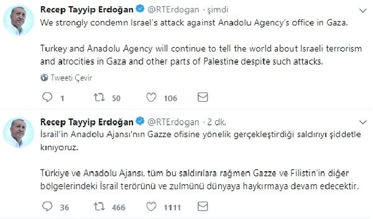 Cumhurbaşkanı Erdoğan\'dan İsrail\'e Kınama