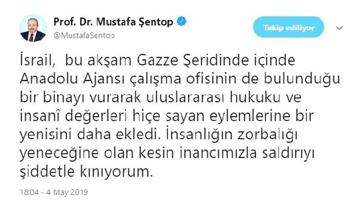 Şentop ve Oktay\'dan İsrail Saldırısına Kınama