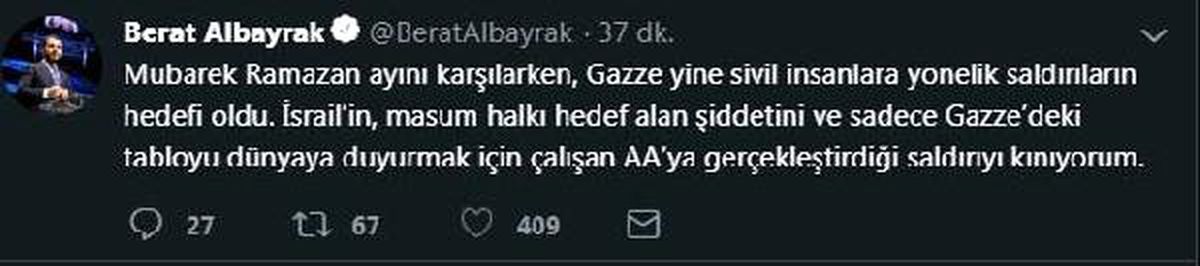 Bakan Albayrak\'tan İsrail Saldırısına Kınama