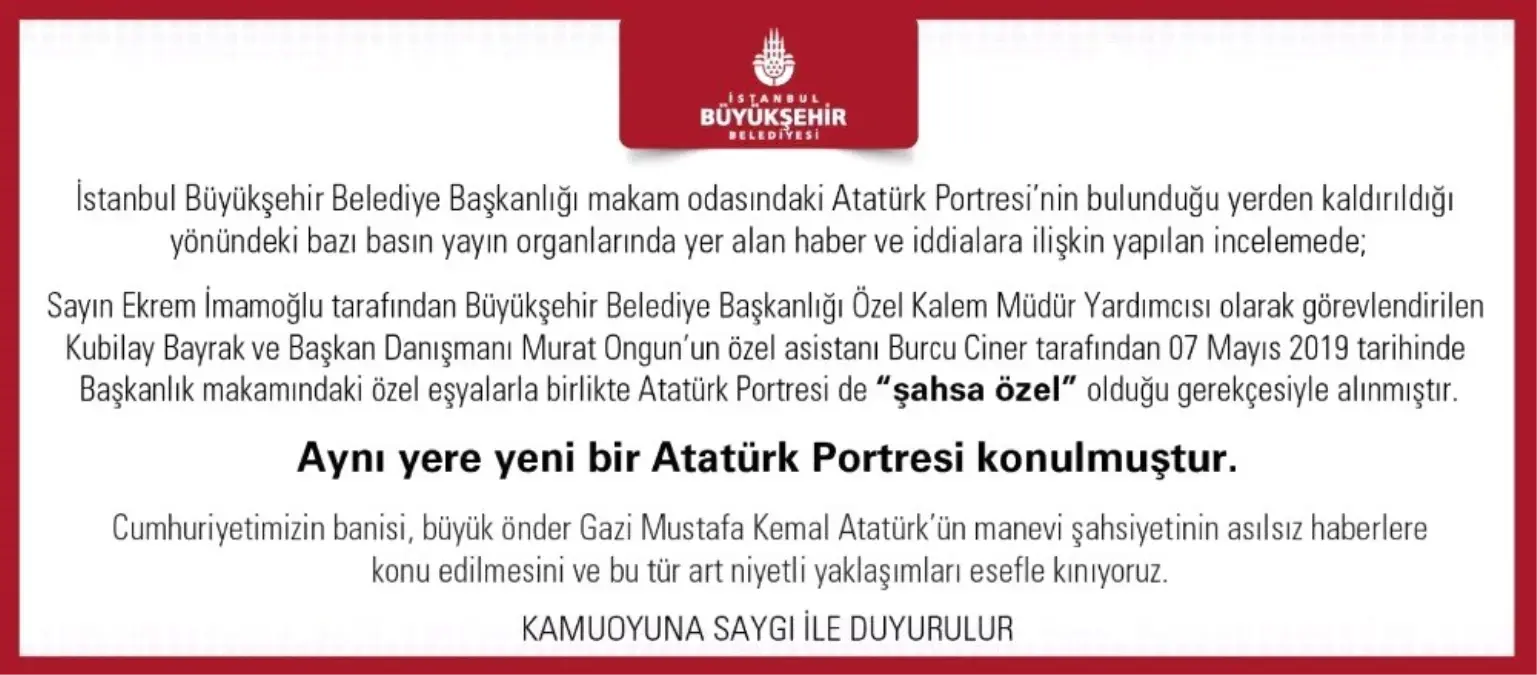 İbb\'den Atatürk Portresi ve T.c. Açıklaması