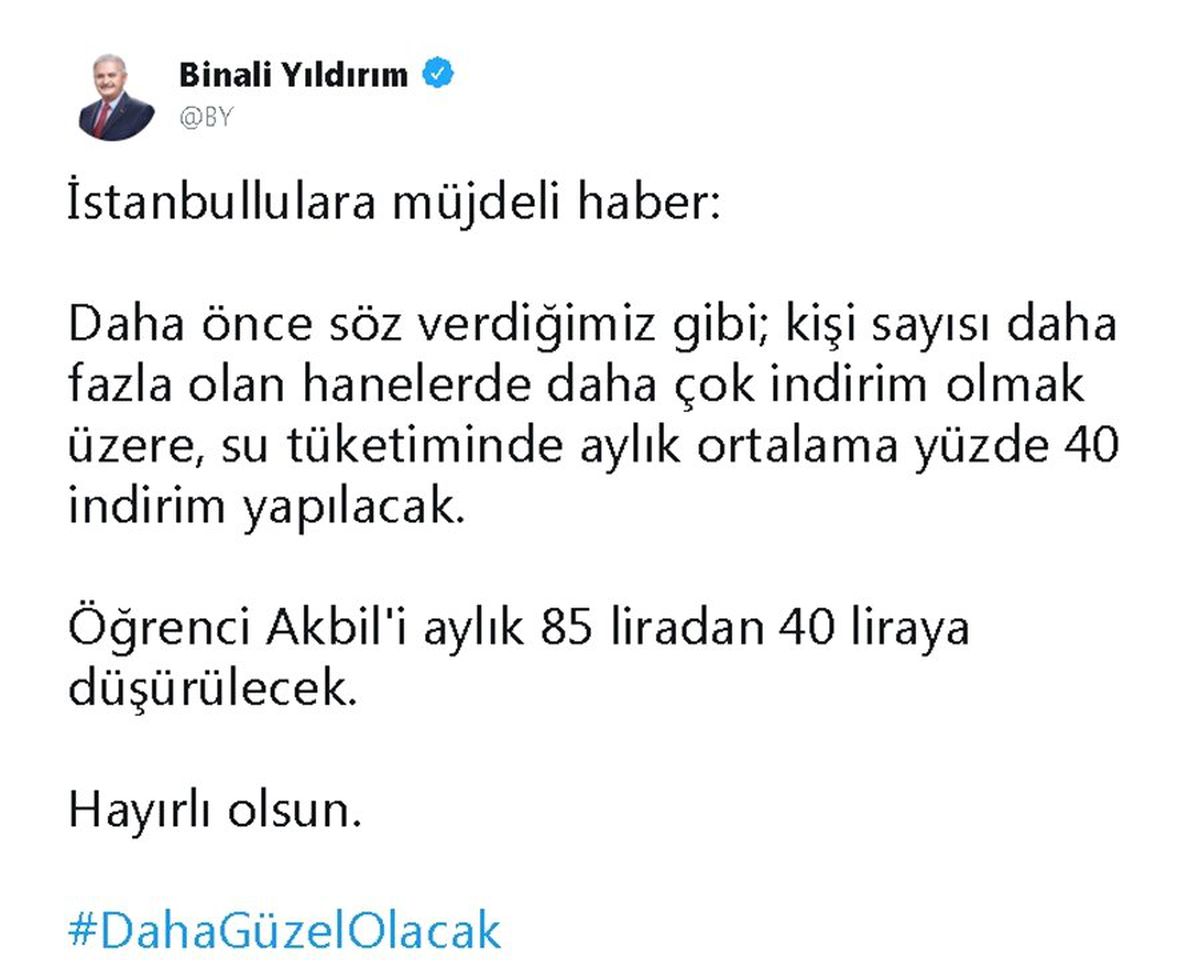 Binali Yıldırım\'dan İstanbullulara Müjde