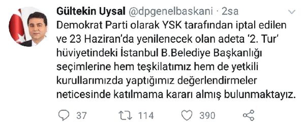 DP Genel Başkanı Uysal: İstanbul Seçimlerine Katılmama Kararı Aldık