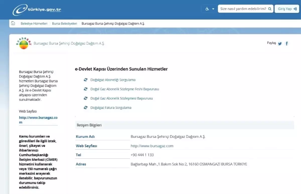 Bursagaz Dört Hizmetiyle E-devlet Kapısında