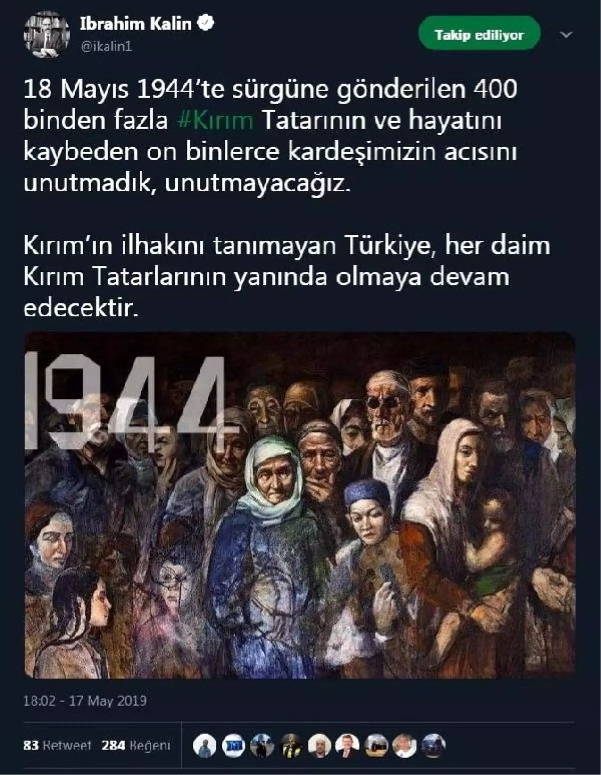 Cumhurbaşkanlığı Sözcüsü Kalın, Sürgün Edilen Kırım Tatarlarını Andı