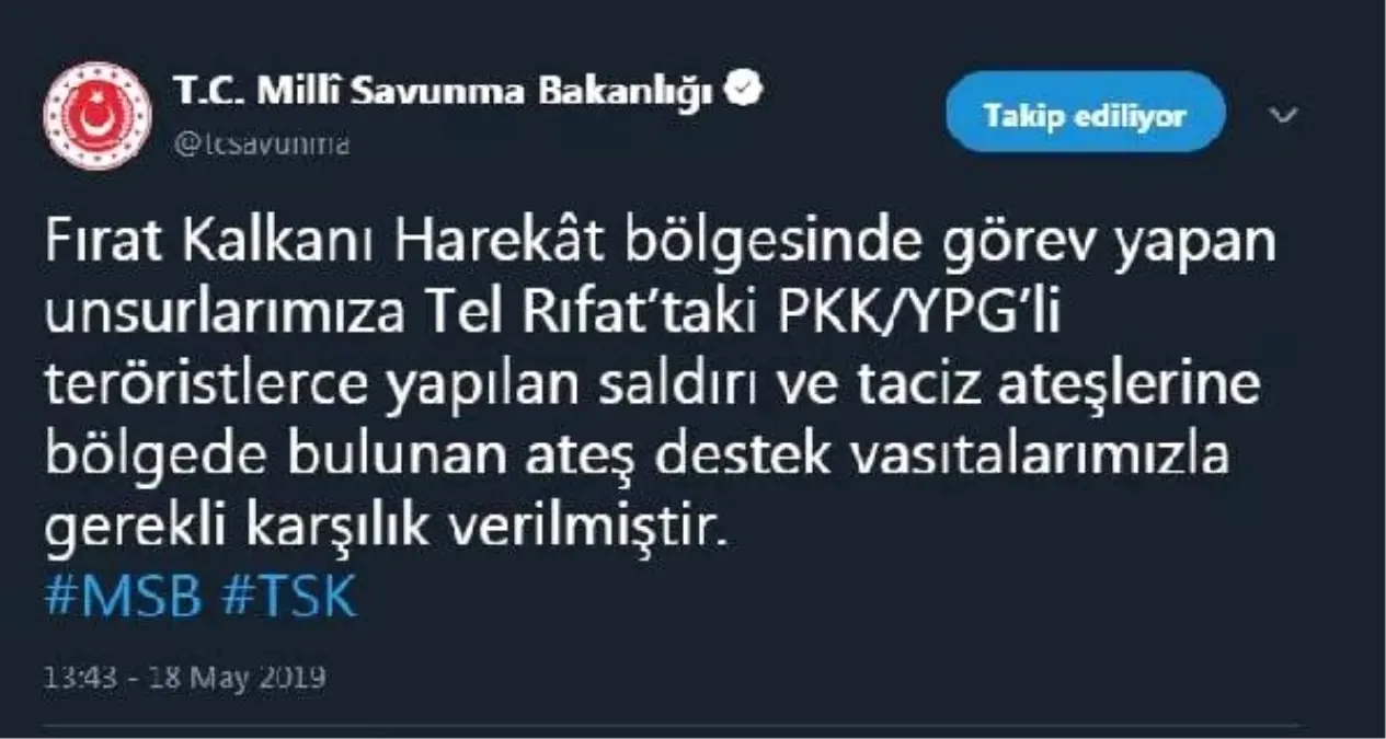 Tsk, Tel Rıfat\'taki Taciz Ateşine Karşılık Verdi