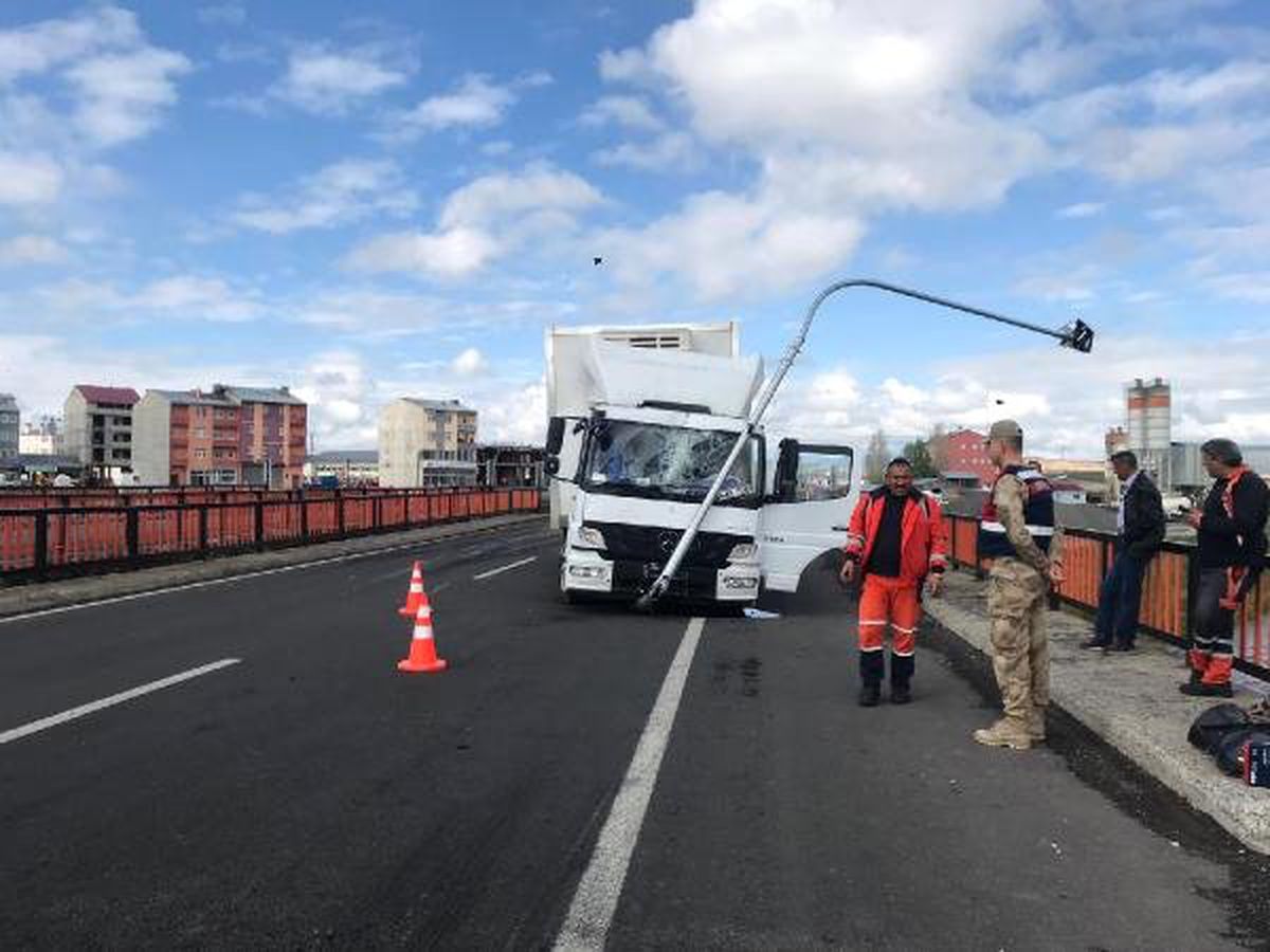 Lastiği Patlayan Kamyon Sinyalizasyon Direğine Çarptı