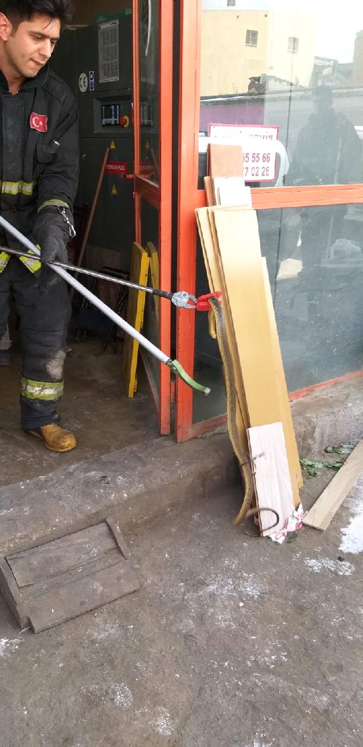 Atölyeye Giren Yılanı İtfaiye Ekipleri Yakaladı