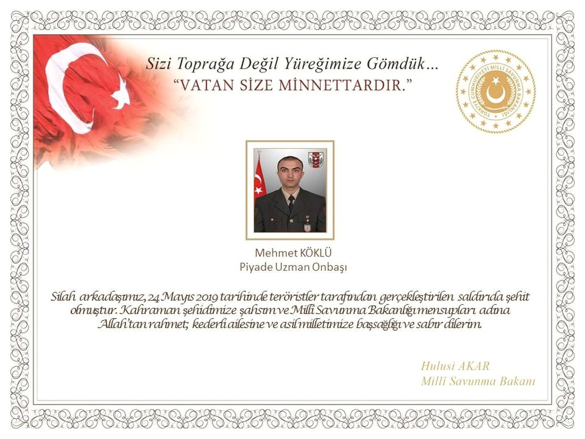 MSB: "Irak kuzeyinde devam eden operasyonlar esnasında 24 Mayıs 2019 tarihinde PKK\'lı teröristlerle...
