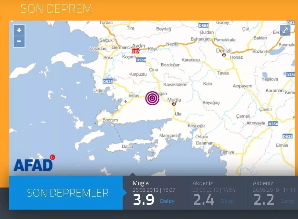 Muğla\'da 3.9 büyüklüğünde deprem meydana geldi