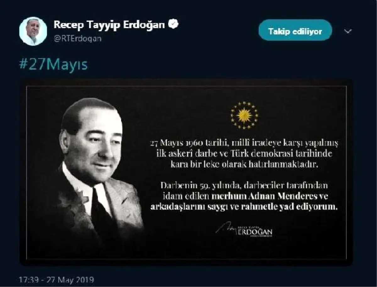 Cumhurbaşkanı Erdoğan\'dan \'27 Mayıs\' mesajı