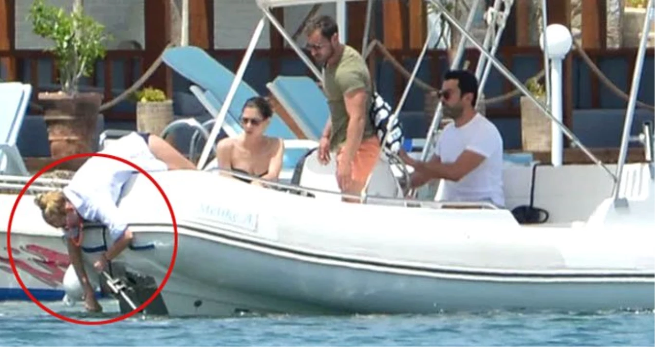 Güzel oyuncu Sinem Kobal, denize açıldıkları botu halatlardan kurtardı