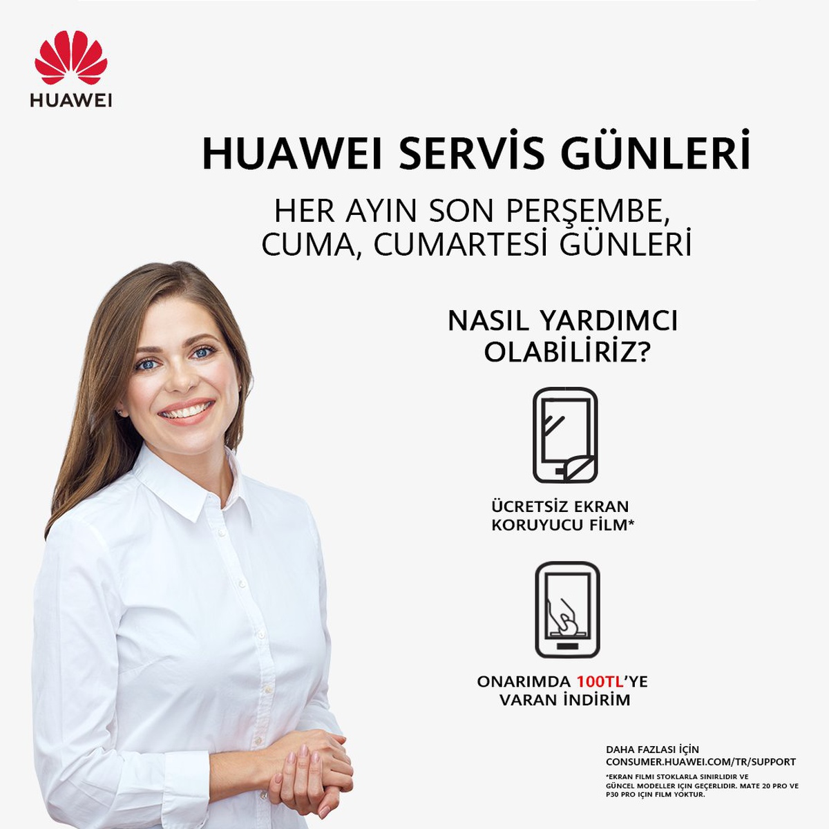 HUAWEI Servis Günleri Fırsatlarla Geliyor, Onarımda 100 TL indirim