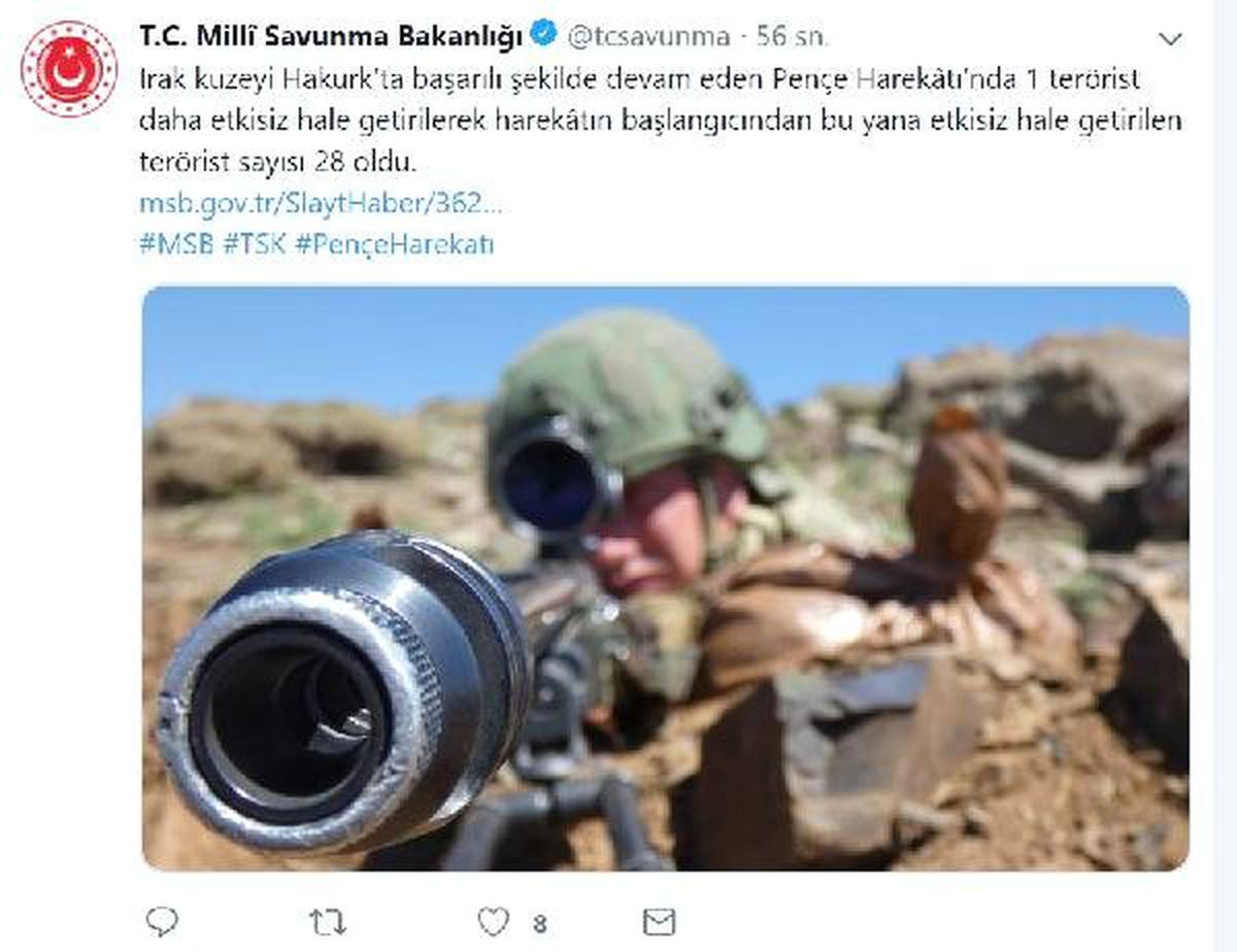 Pençe Harekatı\'nda etkisiz hale getirilen terörist sayısı 28\'e çıktı