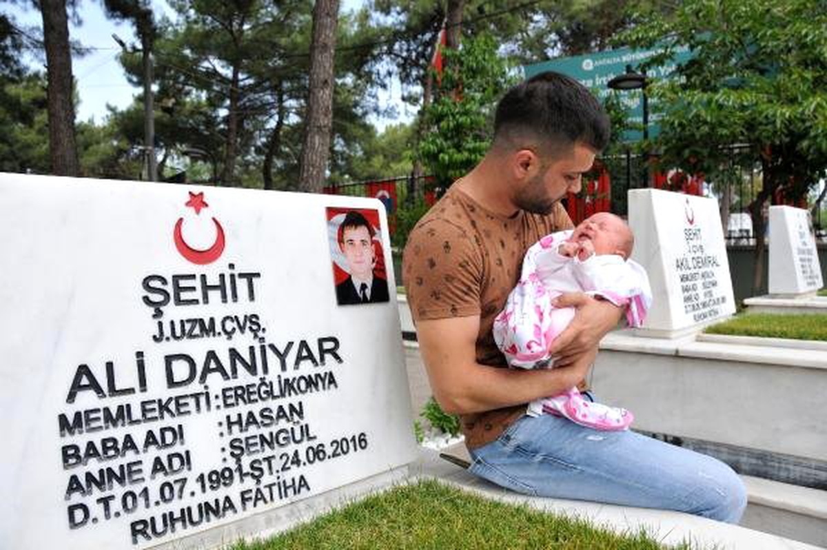 Şehit ağabeyinin mezarını ziyarete, 40 günlük bebeğiyle geldi