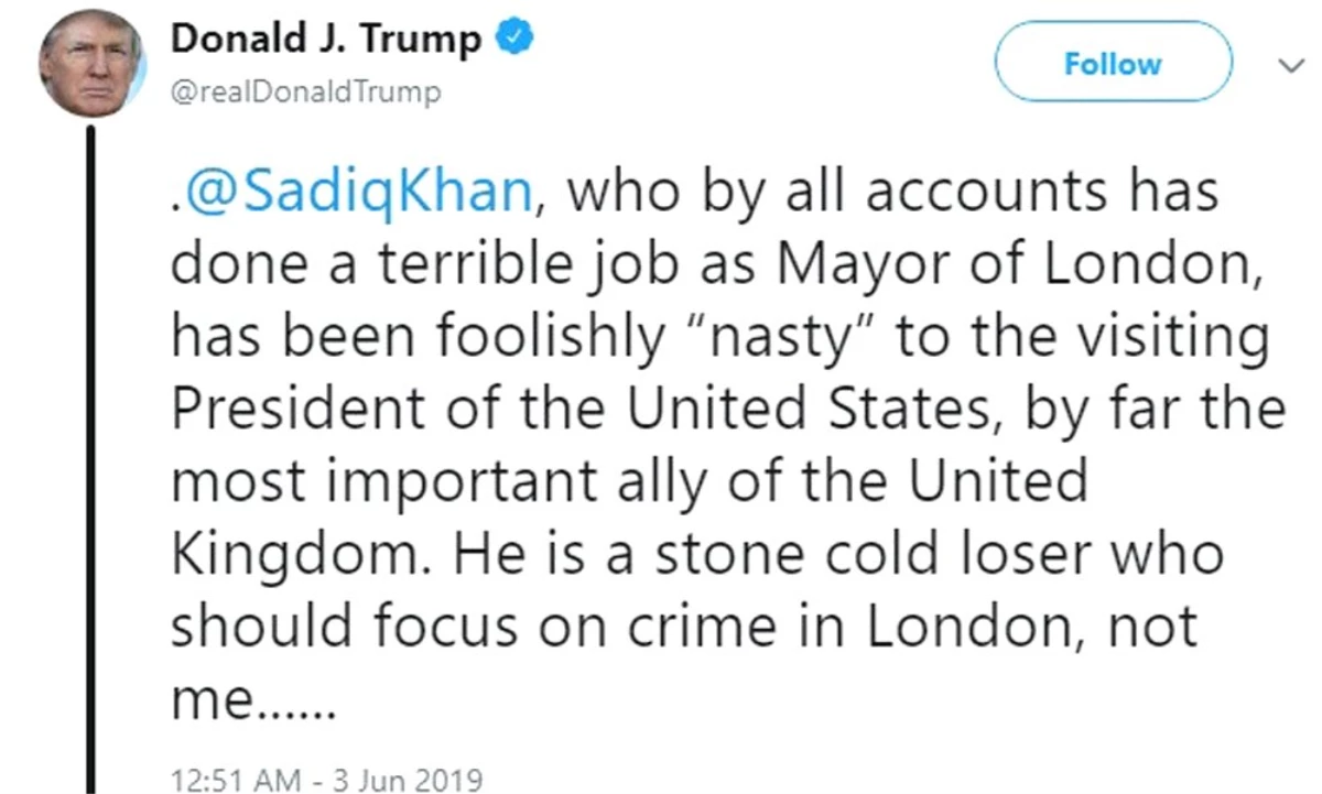 Trump, Sadık Khan\'ı uçağı daha yere inmeden eleştirdi